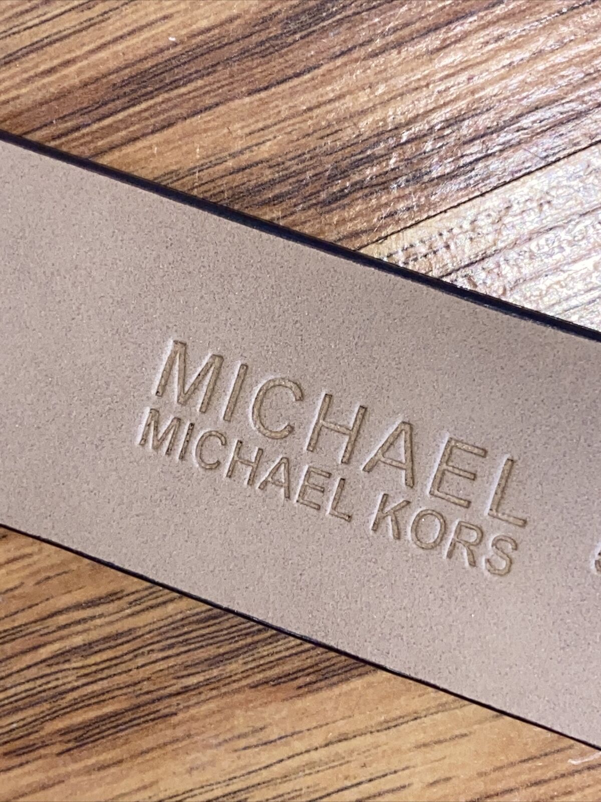 MICHAEL KORS BELT BROWN MK MINI LOGO GOLD MK RECTANGULAR CIRCLE BUCKLE RARE!!