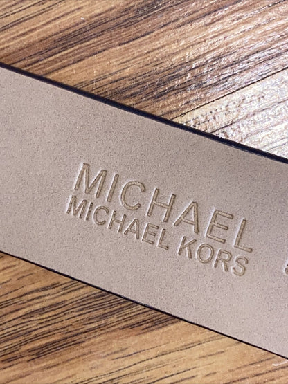 MICHAEL KORS BELT BROWN MK MINI LOGO GOLD MK RECTANGULAR CIRCLE BUCKLE RARE!!