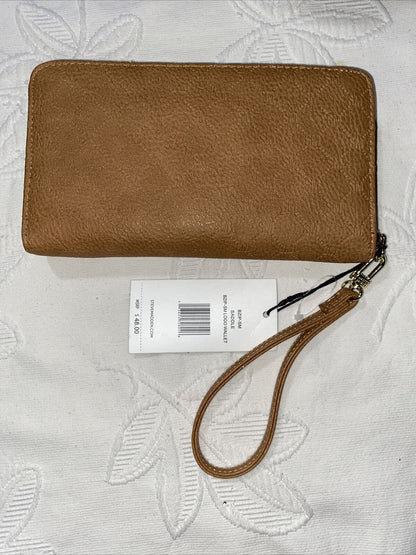 Steve Madden Wallet Wristlet Camel (tan) With Small Stamped Logo Gold Zipper