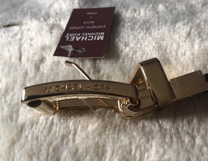 MICHAEL KORS BELT REVERSIBLE CHOCOLATE TO LUGGAGE MK LOGO GOLD BUCKLE MSRP $48