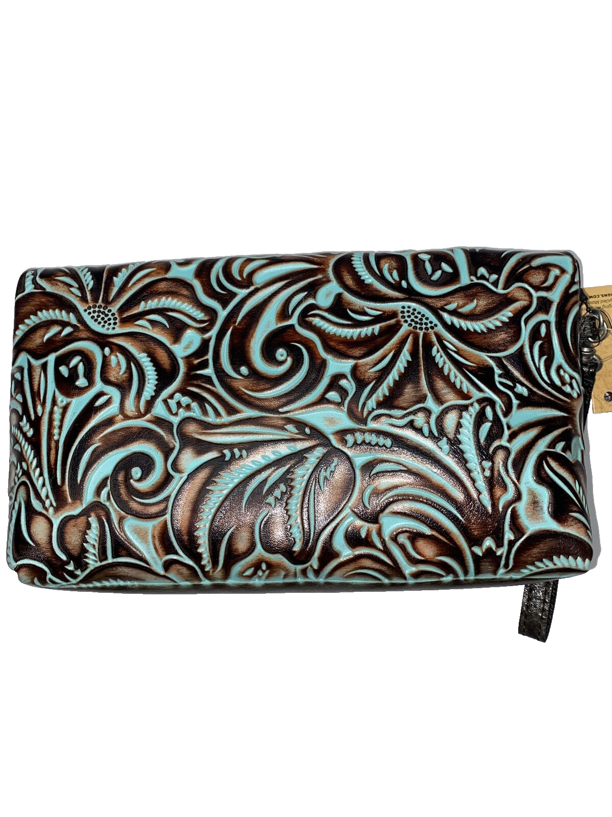 Patricia Nash Valerie Turquoise Tooled Leather Fold Over Clutch Wristlet New