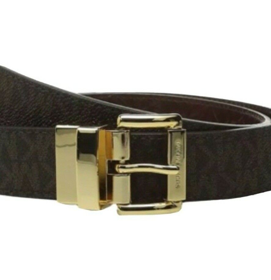 MICHAEL KORS BELT BROWN/BROWN REVERSIBLE GOLD BUCKLE MSRP $58 UNISEX