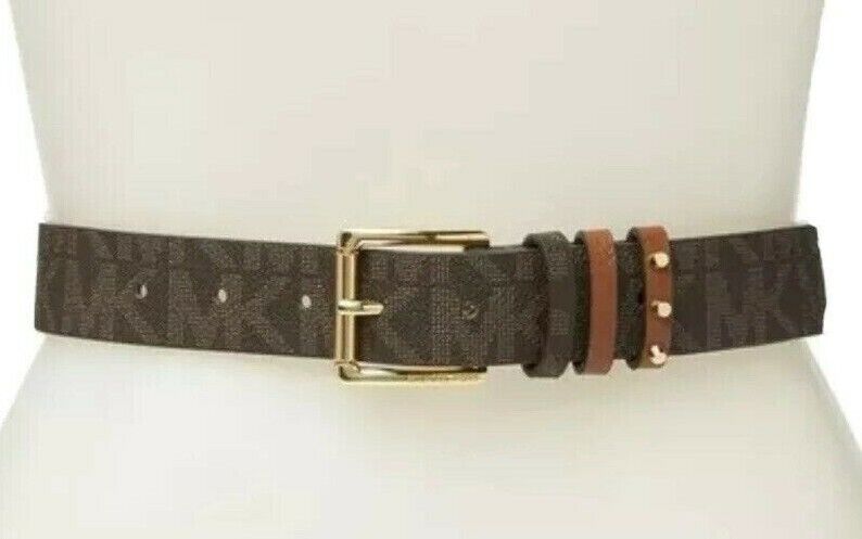 MICHAEL KORS BELT CHOCOLATE MK LOGO REINFORCED TRIPLE BELT LOOP WITH STUDS