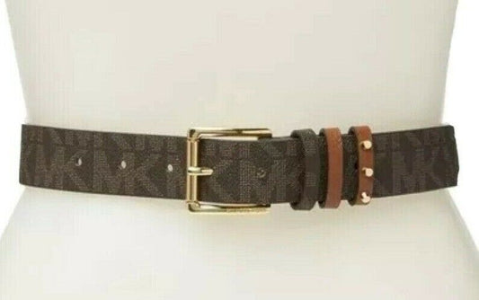 MICHAEL KORS BELT CHOCOLATE MK LOGO REINFORCED TRIPLE BELT LOOP WITH STUDS