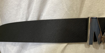 Michael Kors Belt Reversible Black MK Mini Logo To Brown MK Silver Buckle