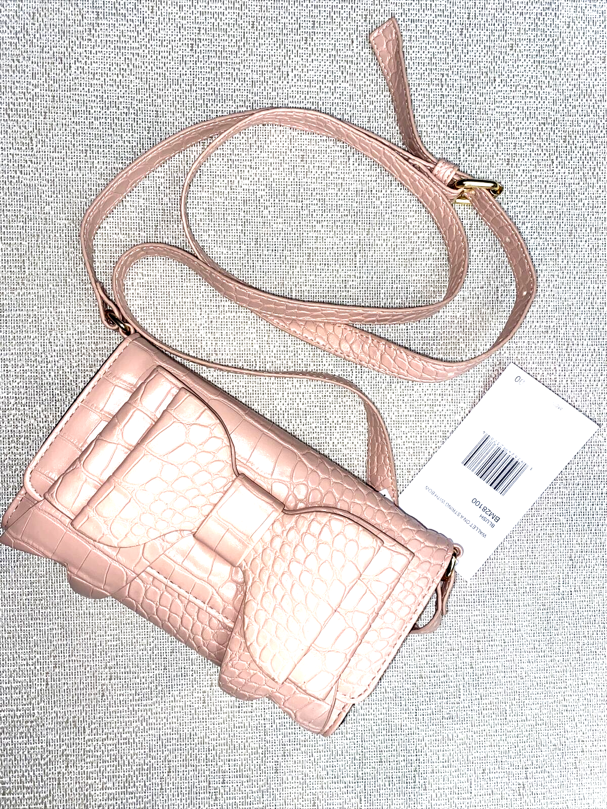 Betsey Johnson XODANI Crossbody Bag Wallet Croc Blush Pink with Betsey Bow CUTE!