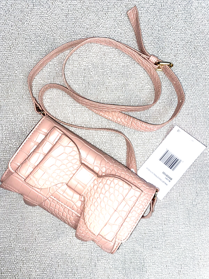 Betsey Johnson XODANI Crossbody Bag Wallet Croc Blush Pink with Betsey Bow CUTE!