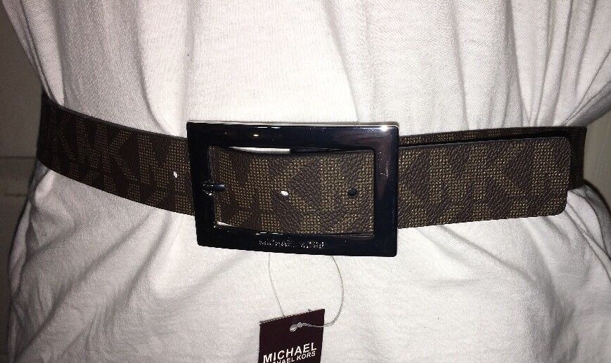 MICHAEL KORS BELT REVERSIBLE BLACK TO BROWN RECTANGULAR SILVER BUCKLE NICE!!!!