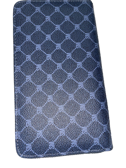 Steve Madden Wallet Navy&Blue Printed SM Logo Zip Around Silver Hardware NEW