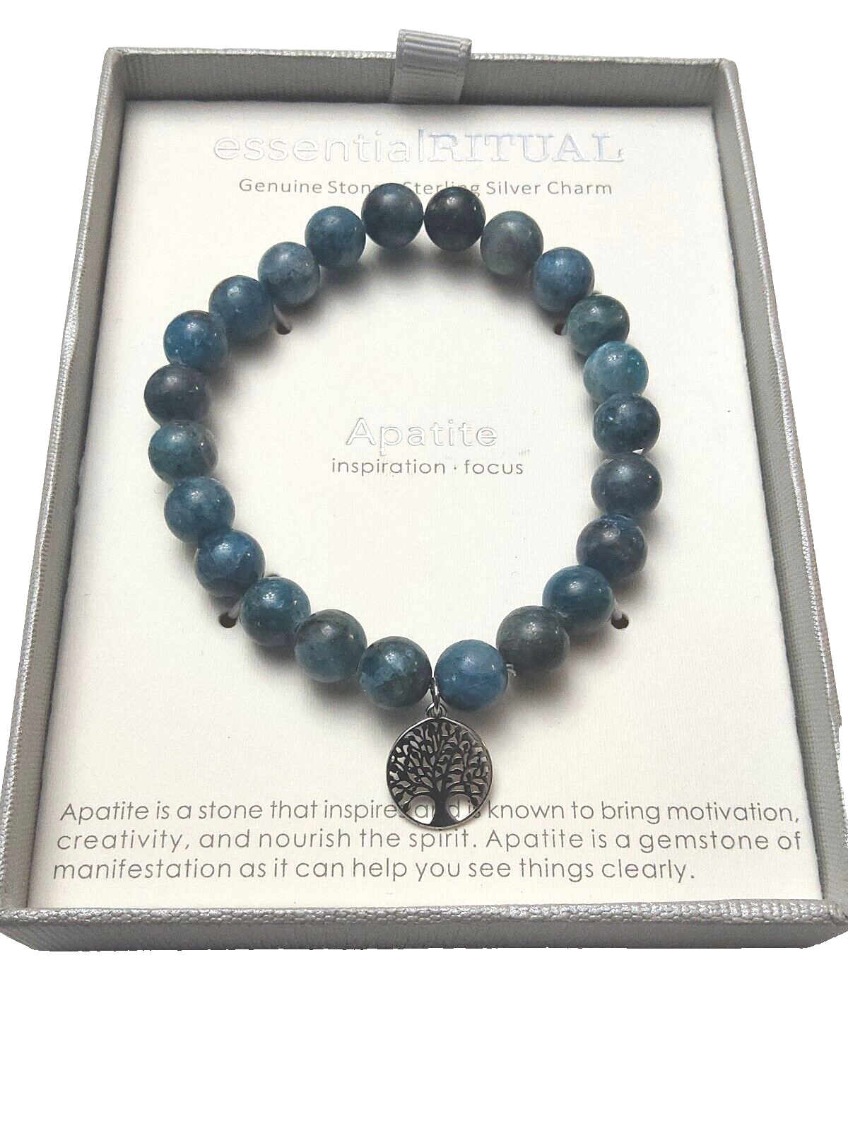 EssentialRITUAL APATITE Gemstone Bracelet~Inspiration, Focus~Silver Charm~UNIQUE