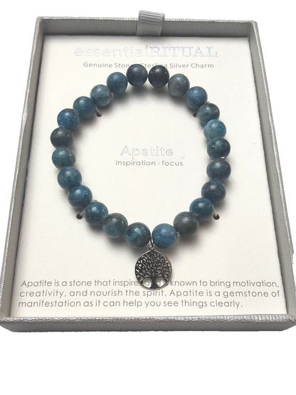 EssentialRITUAL APATITE Gemstone Bracelet~Inspiration, Focus~Silver Charm~UNIQUE
