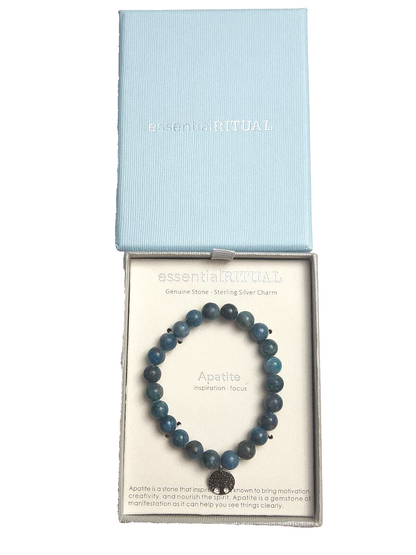 EssentialRITUAL APATITE Gemstone Bracelet~Inspiration, Focus~Silver Charm~UNIQUE