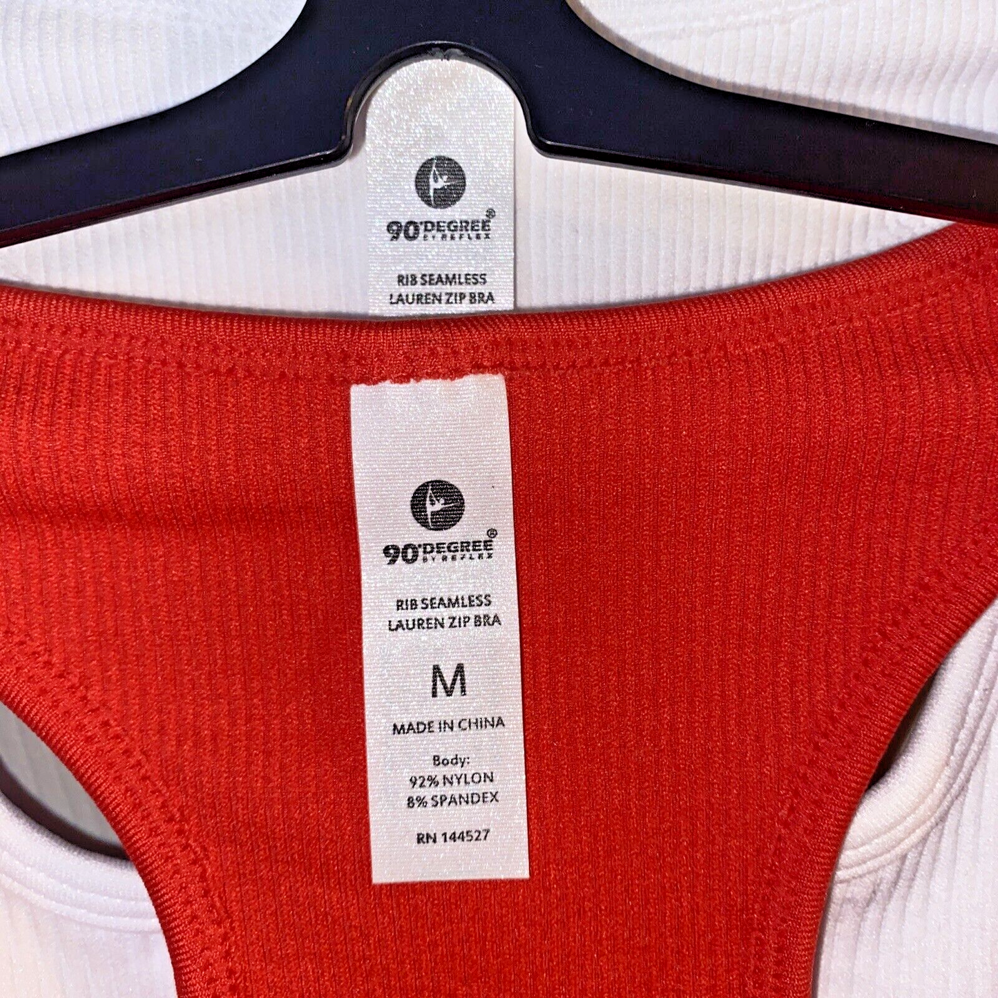 90 Degree By Reflex High Perform. RED/WHITE Full Sup.-Sport  Bra Set-Two Size. M