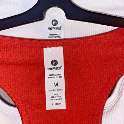 90 Degree By Reflex High Perform. RED/WHITE Full Sup.-Sport  Bra Set-Two Size. M