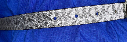 Michael Kors belt glittery Silver MK logo Silver rectangle buckle "Skinny" XL