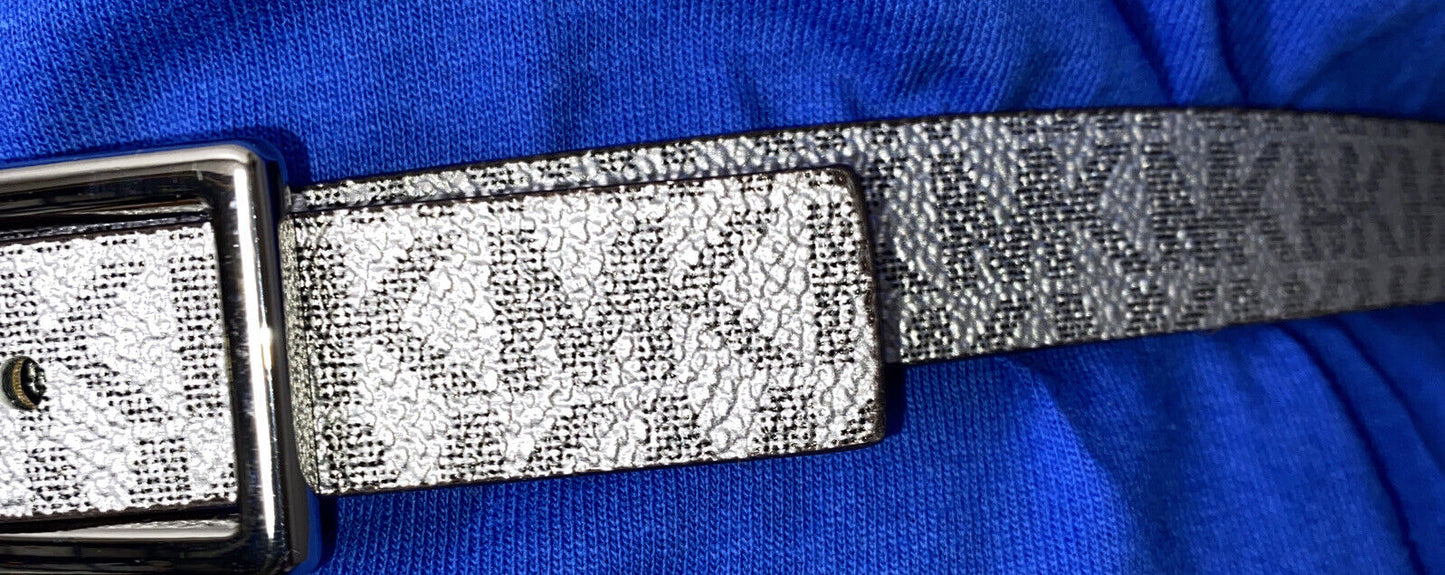 Michael Kors belt glittery Silver MK logo Silver rectangle buckle "Skinny" XL
