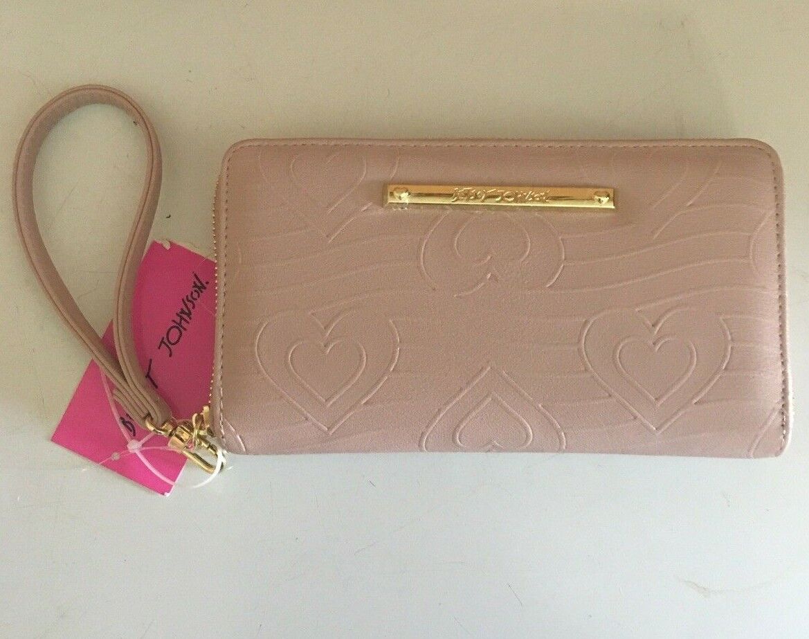 Betsey Johnson Zip Around Wallet/Wristlet Raised Hearts Blush Color NWT