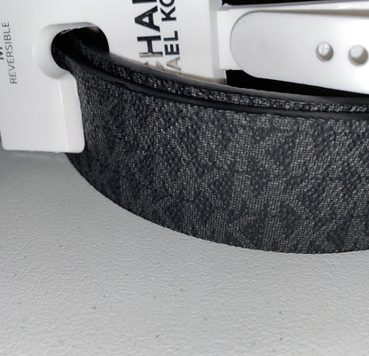 MICHAEL KORS BELT REVERSIBLE BLACK/BROWN MK LOGO SILVER BUCKLE