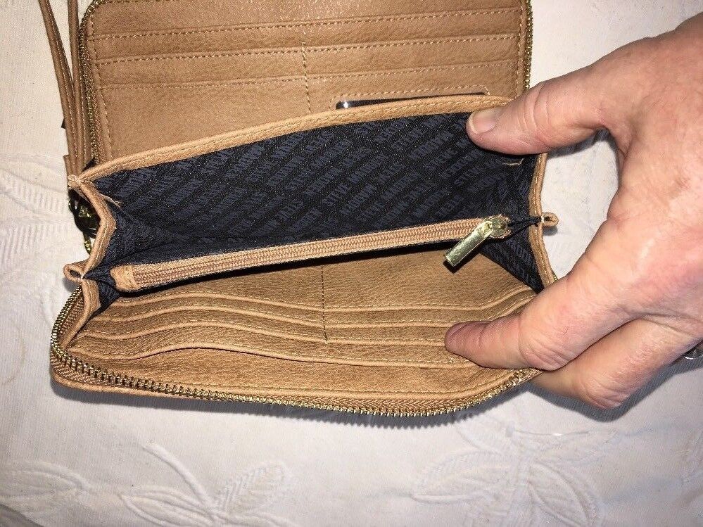 Steve Madden Wallet Camel Stamped Logo Gold Zipper Organizer Wristlet Ships Free
