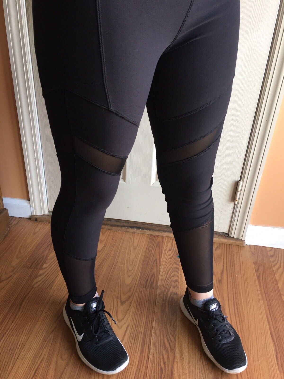 X BY GOTTEX Women Athletic or Multipurpose Sheer Sections leggings BLACK NEW