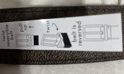 MICHAEL KORS BELT REVERSIBLE BROWN TO VANILLA PRINTED MK LOGO GOLD BUCKLE NICE!!