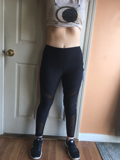 X BY GOTTEX Women Athletic or Multipurpose Sheer Sections leggings BLACK NEW