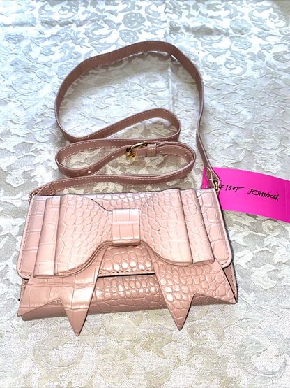 Betsey Johnson XODANI Crossbody Bag Wallet Croc Blush Pink with Betsey Bow CUTE!