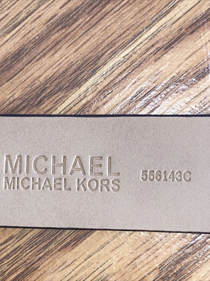 MICHAEL KORS BELT BROWN MK MINI LOGO GOLD MK RECTANGULAR CIRCLE BUCKLE RARE!!