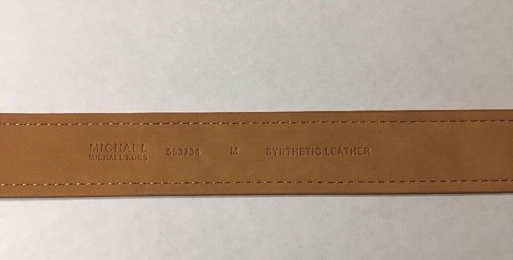 MICHAEL KORS BELT BROWN WITH TAN TRIM & BELT LOOP PRINTED MK LOGO GOLD BUCKLE