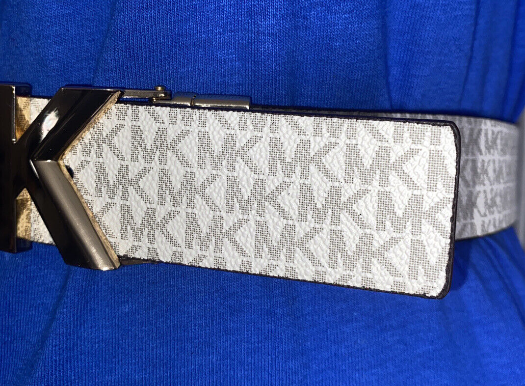 Michael Kors Belt Vanilla/Luggage Reversible Printed MK Logo and Buckle SMALL