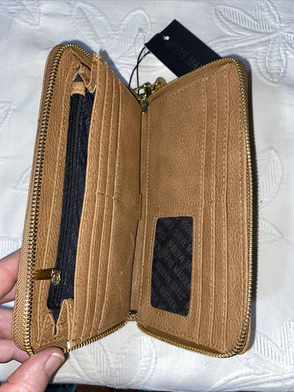 Steve Madden Wallet Wristlet Camel (tan) With Small Stamped Logo Gold Zipper