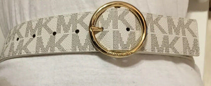 MICHAEL KORS BELT VANILLA WITH MK LOGO WITH GOLD BUCKLE FREE S/H LIST PRICE $58