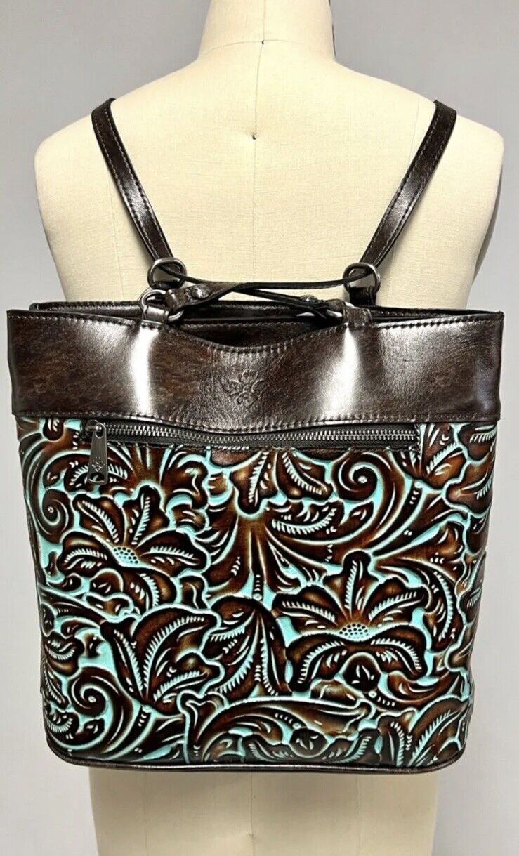 Patricia Nash Albi Tooled Turquoise Convertible Backpack  Tooled $249.00~UNIQUE