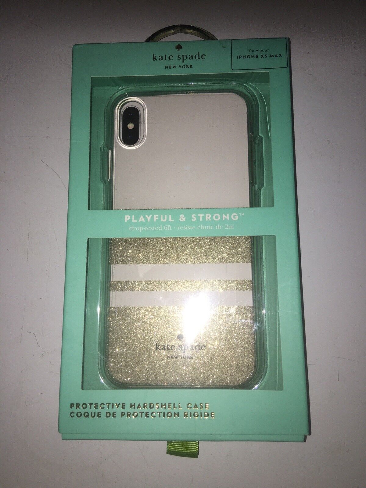 Kate Spade NY Charlotte Gold Stripes Case Apple iPhone XS MAX Gold Glitter NEW
