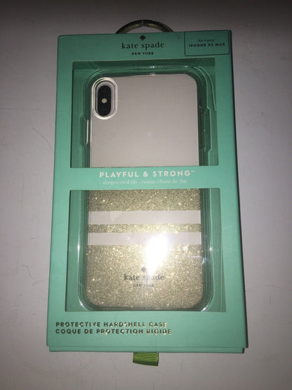 Kate Spade NY Charlotte Gold Stripes Case Apple iPhone XS MAX Gold Glitter NEW