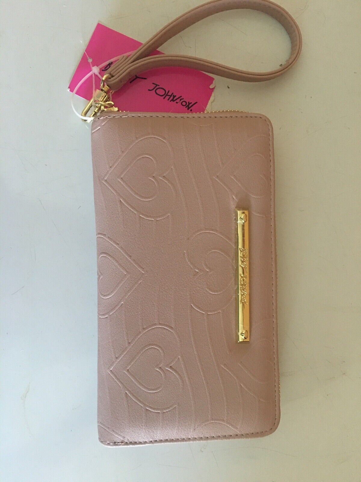 Betsey Johnson Zip Around Wallet/Wristlet Raised Hearts Blush Color NWT