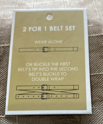 Michael Kors belts 2 For 1 Brown MK Logo/Luggage Gold Buckles "Skinny" MSRP $48