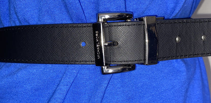 MICHAEL KORS BELT BLACK TO BLACK MK LOGO TWIST REVSESIBLE SILVER BUCKLE MSRP $58
