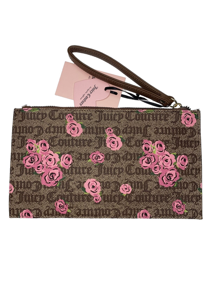 Juicy Couture~Wristlet Wallet Pink Bloom Brown FURGET Me Not~Gothic Logo~CUTE