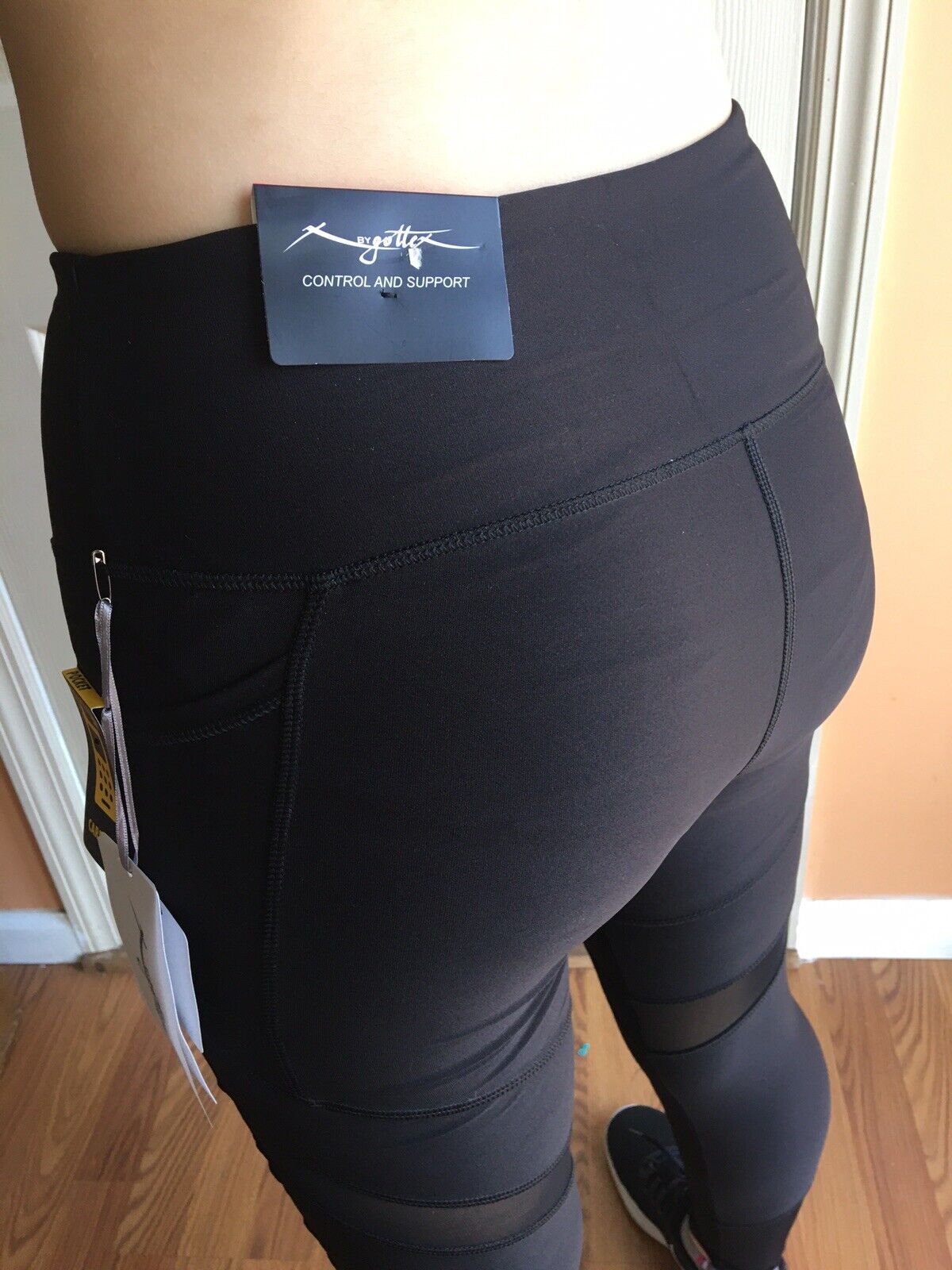 X BY GOTTEX Women Athletic or Multipurpose Sheer Sections leggings BLACK NEW
