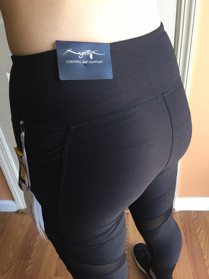 X BY GOTTEX Women Athletic or Multipurpose Sheer Sections leggings BLACK NEW