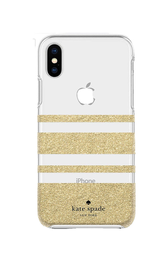 Kate Spade NY Charlotte Gold Stripes Case Apple iPhone XS MAX Gold Glitter NEW