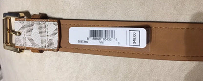 MICHAEL KORS BELT VANILLA MK LOGO WITH LUGGAGE (TAN) EDGING MK STYLE!! MSRP $48