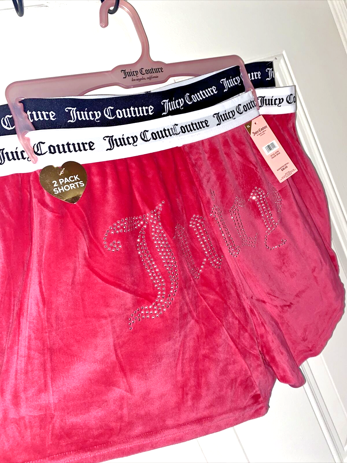 JUICY COUTURE Sleepwear, 2 Pair Velour Shorts, Size L~ Style JC1751~REAR FIND!