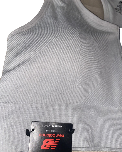 NEW BALANCE Medium Impact Sports Bra Style #R000440 GRAY~ FRONT ZIP LOGO Sz. XXL