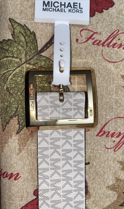 MICHAEL KORS BELT WHITE MK LOGO GOLD BUCKLE SIZE LARGE "CLASSY" MSRP $42.00