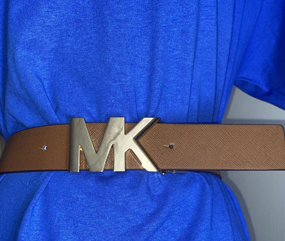 Michael Kors Belt Vanilla/Luggage Reversible Printed MK Logo and Buckle SMALL