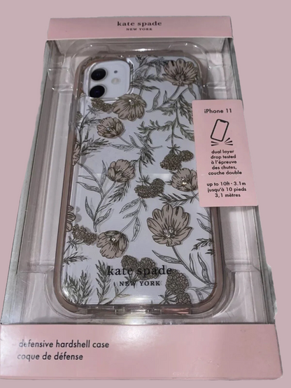 Kate Spade New York Protective Case iPhone 11 Pink Flower Rhinestones Clear  NEW