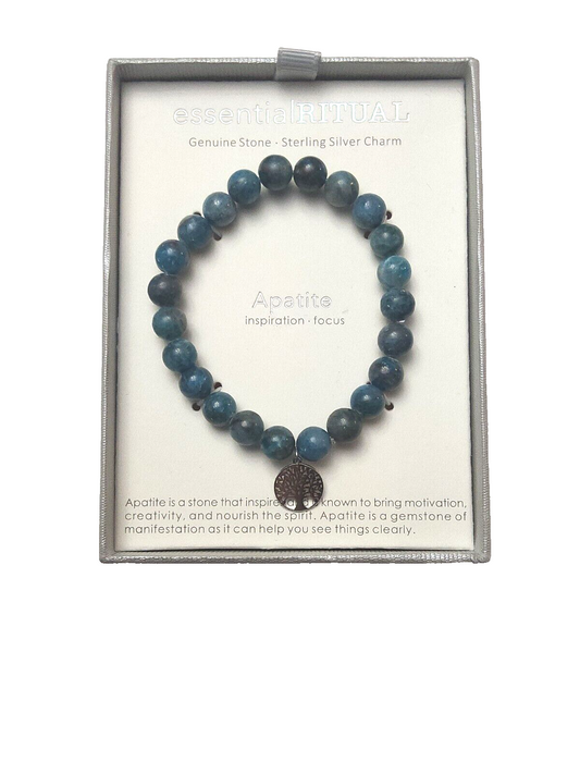 EssentialRITUAL APATITE Gemstone Bracelet~Inspiration, Focus~Silver Charm~UNIQUE