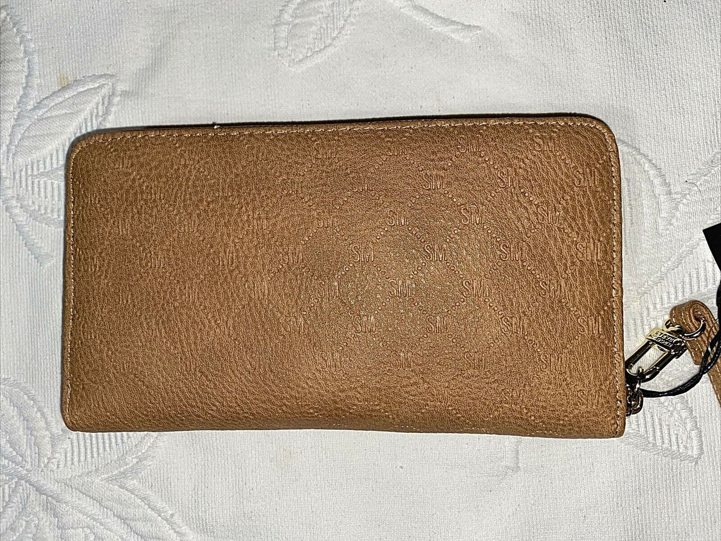 Steve Madden Wallet Wristlet Camel (tan) With Small Stamped Logo Gold Zipper